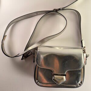 Tod's Silver Mirrored Leather Military Crossbody Bag